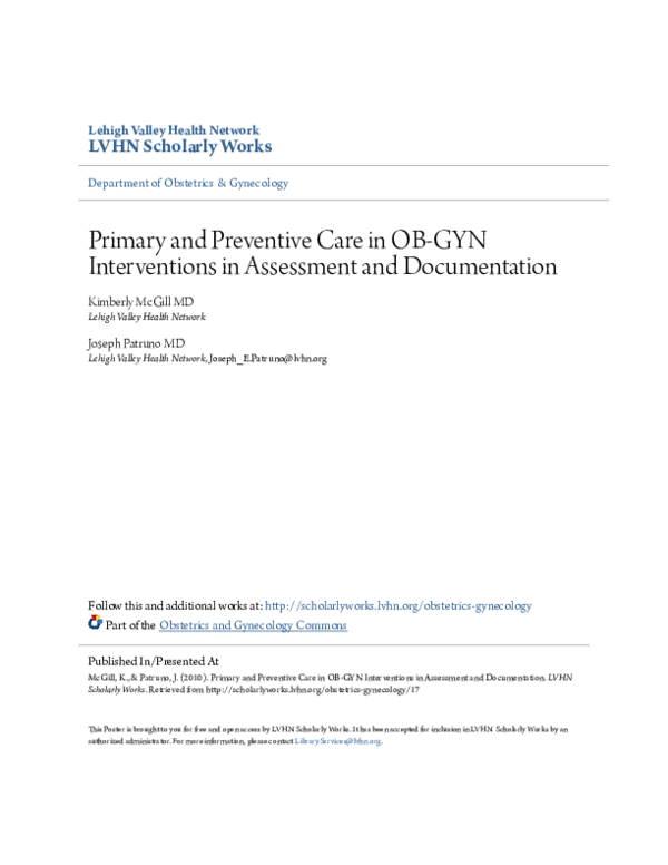 (PDF) Primary and Preventive Care in OB-GYN Interventions in Assessment ...
