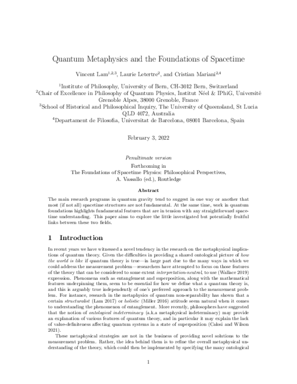 (PDF) Quantum Metaphysics and the Foundations of Spacetime