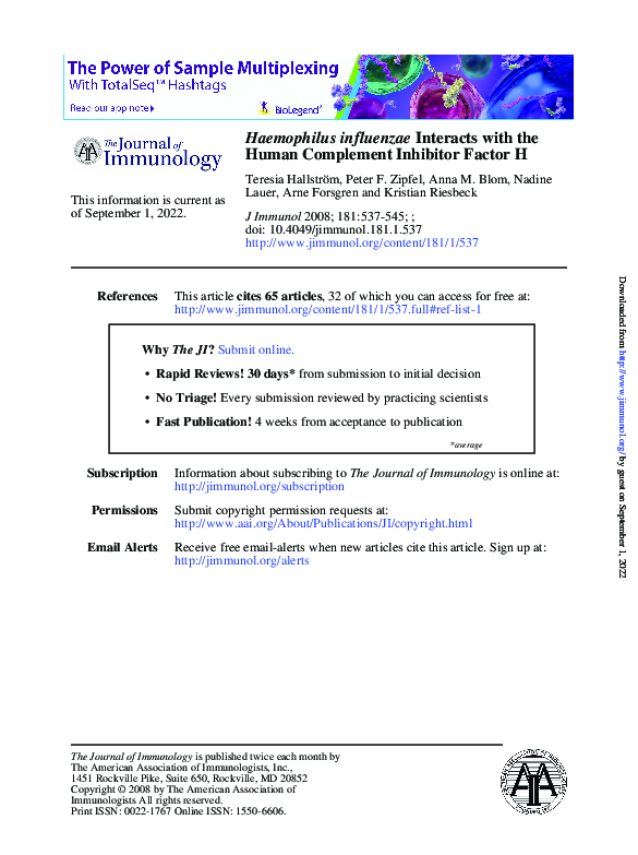(PDF) Haemophilus influenzae Interacts with the Human Complement ...