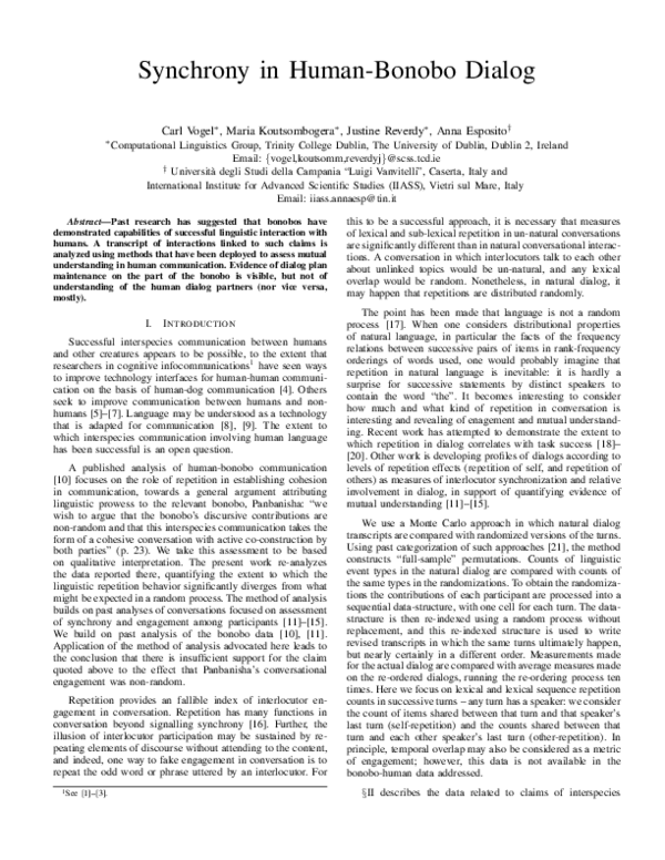(PDF) Synchrony in Human-Bonobo Dialog
