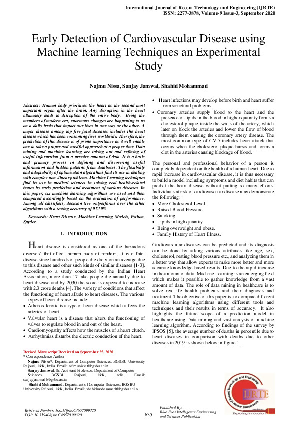 (PDF) Early Detection of Cardiovascular Disease using Machine learning ...