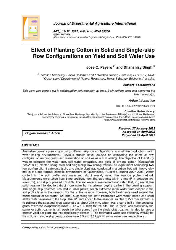 (PDF) Effect of Planting Cotton in Solid and Single-skip Row ...