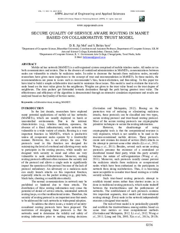 (PDF) Secure Quality of Service Aware Routing in Manet Based on ...