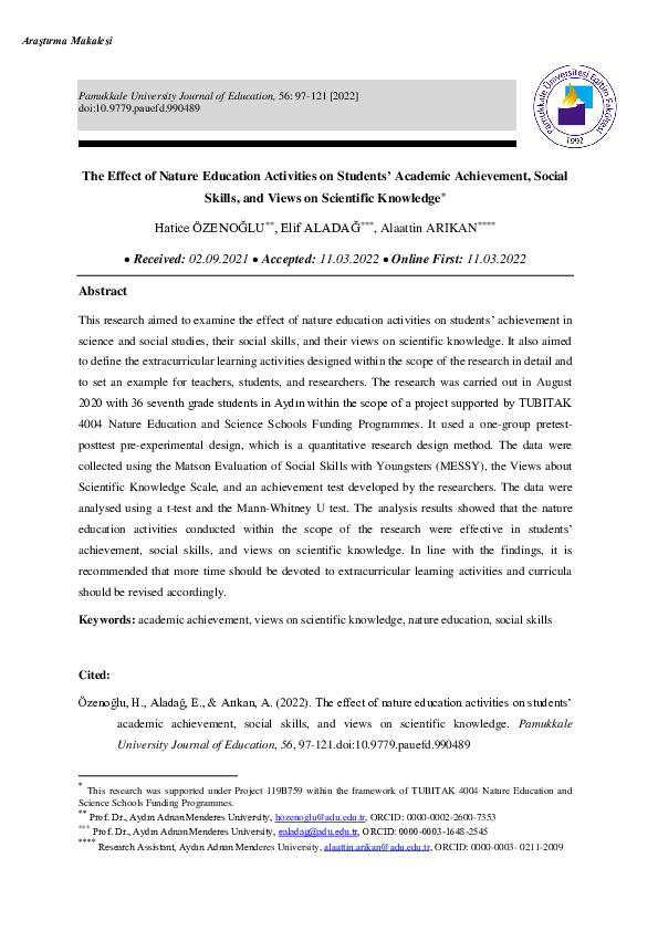 (PDF) The Effect of Nature Education Activities on Students’ Academic ...