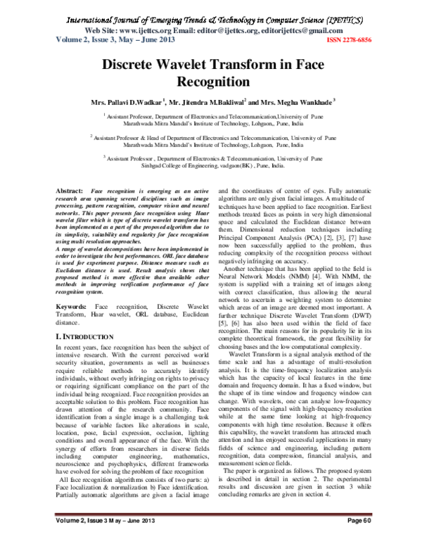 (PDF) Discrete Wavelet Transform in Face Recognition | Megha Wankhade ...