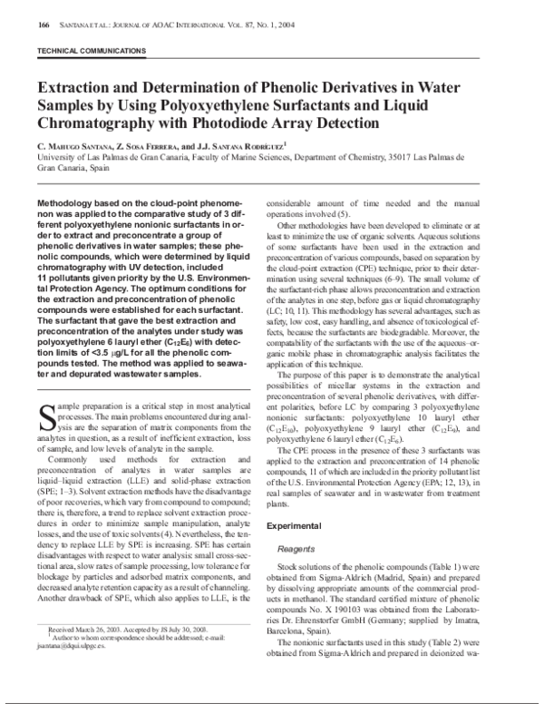(PDF) Extraction and determination of phenolic derivatives in water ...