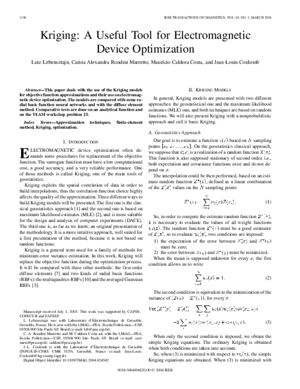 (PDF) Kriging: A Useful Tool for Electromagnetic Device Optimization