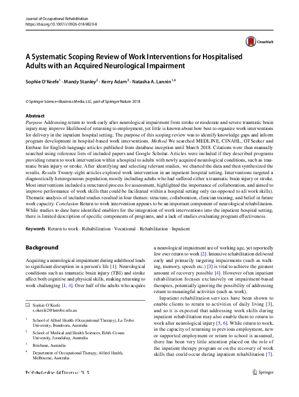 (PDF) A Systematic Scoping Review of Work Interventions for ...