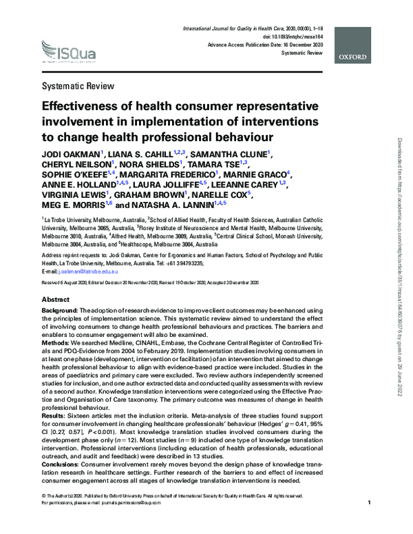 (PDF) Effectiveness of health consumer representative involvement in ...