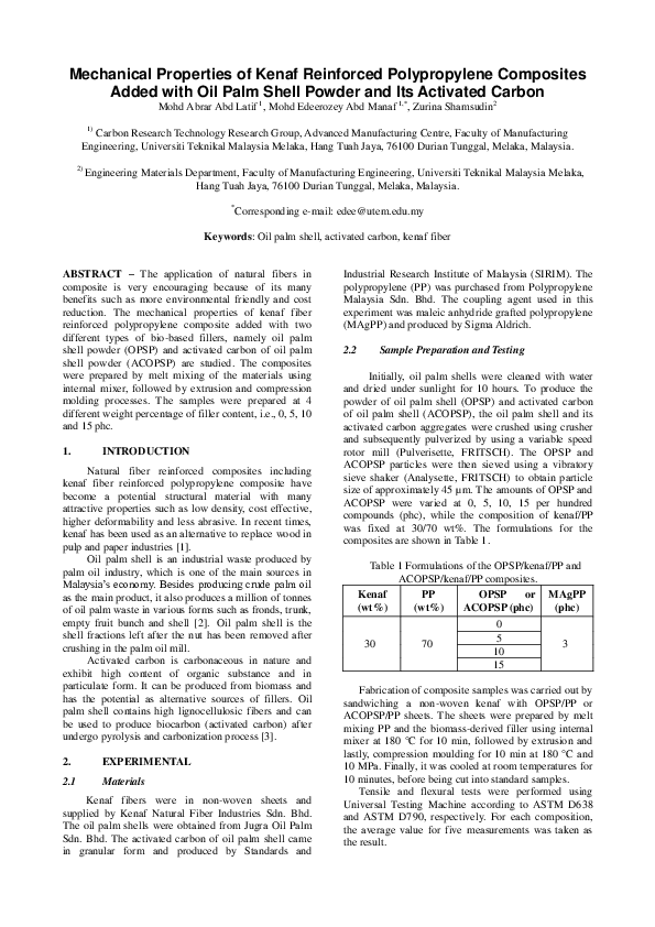 (PDF) Mechanical Properties of Kenaf Reinforced Polypropylene ...
