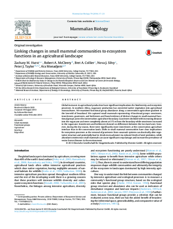 (PDF) Linking changes in small mammal communities to ecosystem ...