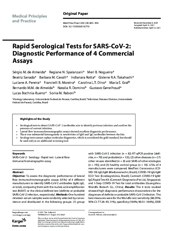 (PDF) Rapid Serological Tests for SARS-CoV-2: Diagnostic Performance of ...