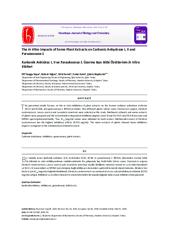 (PDF) The in Vitro Impacts of Some Plant Extracts on Carbonic Anhydrase ...