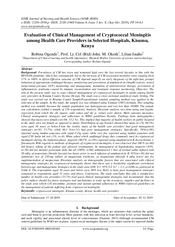 (PDF) Evaluation of Clinical Management of Cryptococcal Meningitis ...