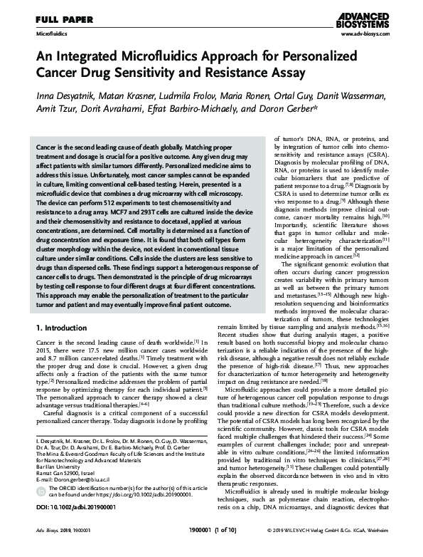 (PDF) Microfluidics for Personalized Cancer Drug Testing