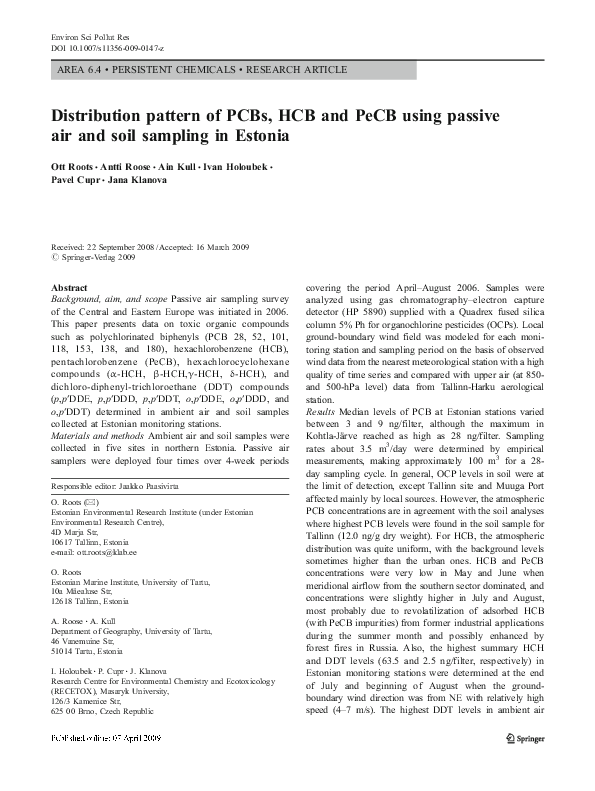 (PDF) Distribution pattern of PCBs, HCB and PeCB using passive air and ...