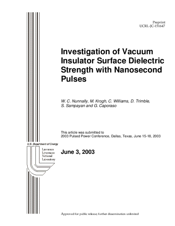 (PDF) Investigation of vacuum insulator surface dielectric strength