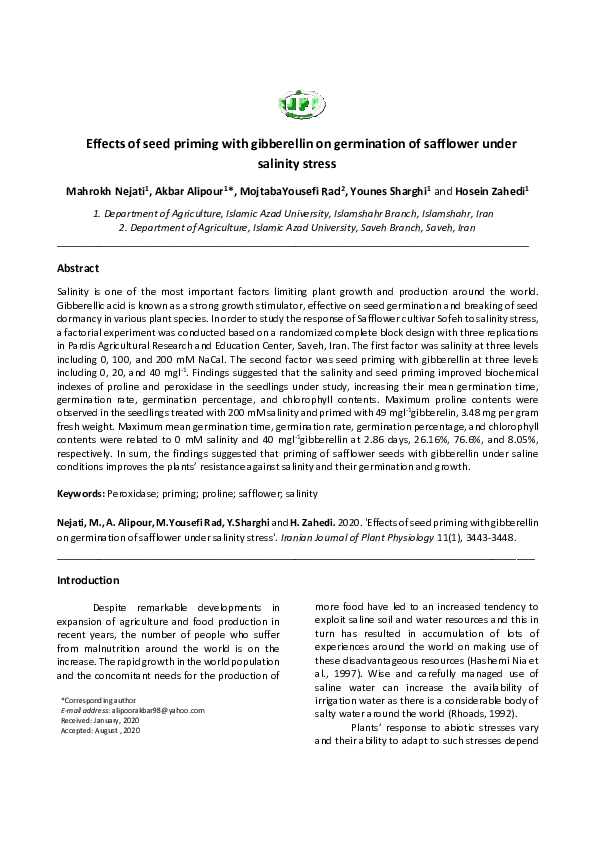 (PDF) Effects of seed germination with gibberellin on safflower ...