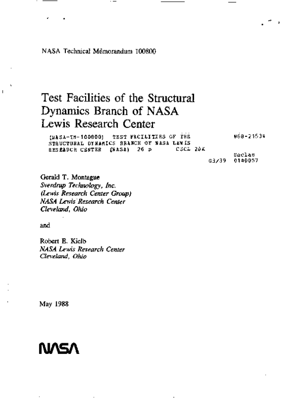(PDF) Test facilities of the structural dynamics branch of NASA Lewis ...