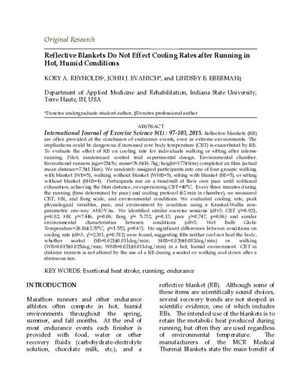 (PDF) Reflective Blankets Do Not Effect Cooling Rates after Running in