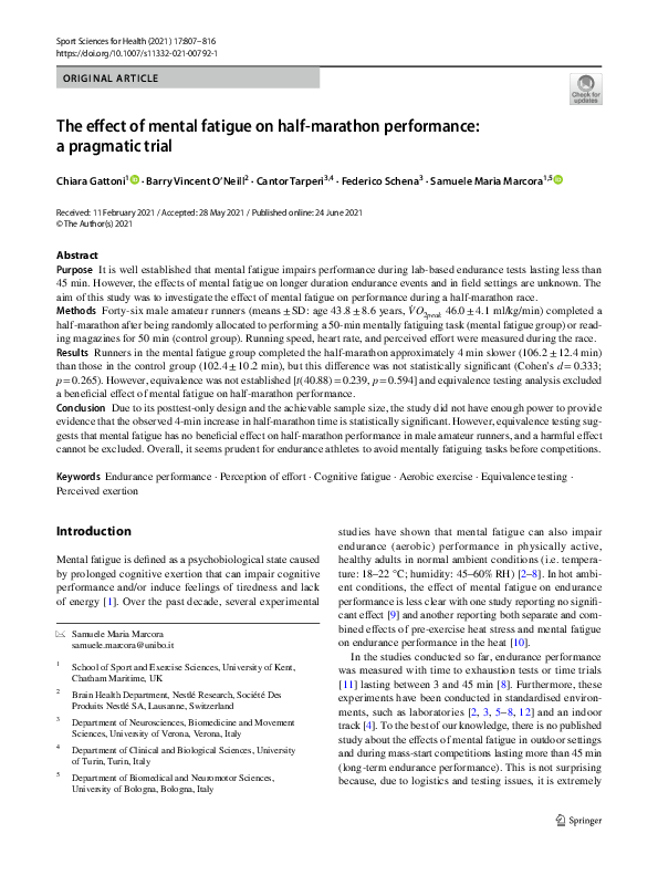 (PDF) The effect of mental fatigue on half-marathon performance: a ...