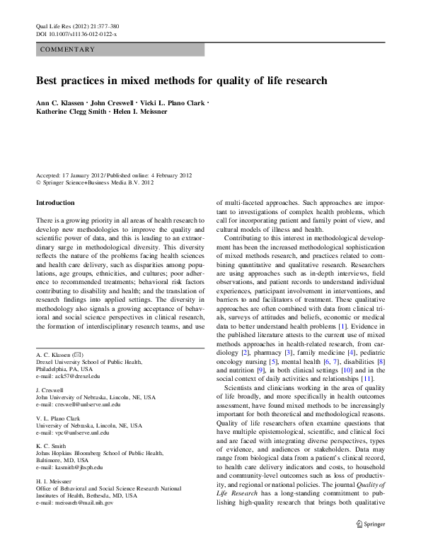 (PDF) Best practices in mixed methods for quality of life research