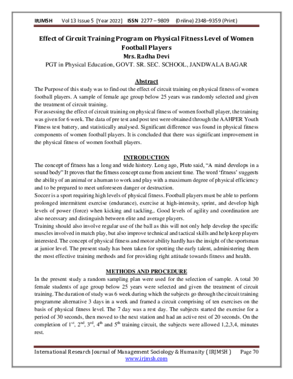 (PDF) Effect of Circuit Training Program on Physical Fitness Level of ...
