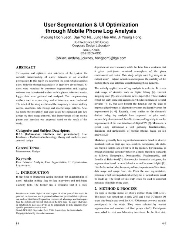 (PDF) User segmentation & UI optimization through mobile phone log analysis