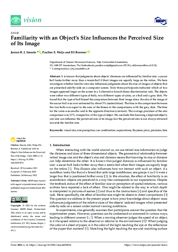 (PDF) Familiarity with an Object’s Size Influences the Perceived Size ...