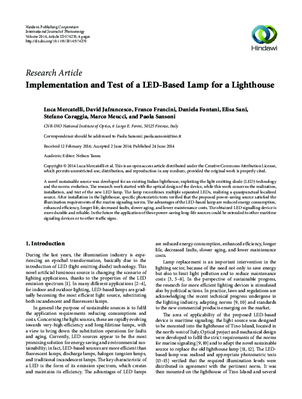 (PDF) Research Article Implementation and Test of a LED-Based Lamp for ...