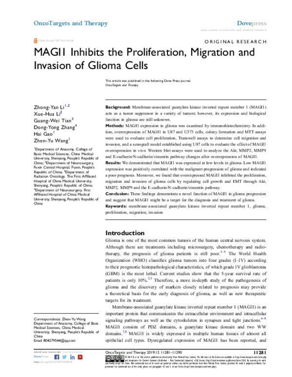 (PDF) MAGI1 Inhibits the Proliferation, Migration and Invasion of ...