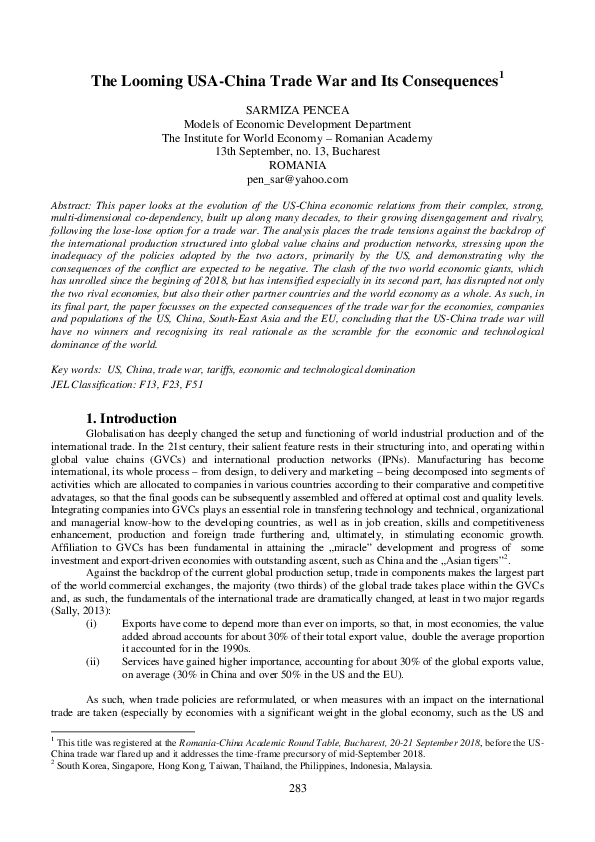(PDF) The Looming USA-China Trade War and Its Consequences