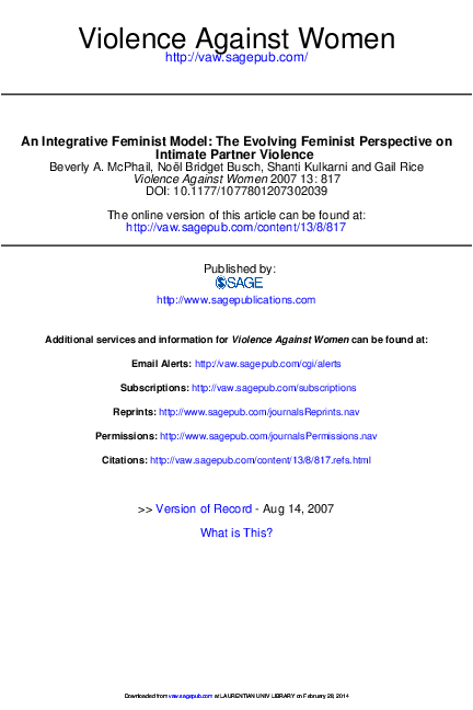 (PDF) Intimate Partner Violence An Integrative Feminist Model: The ...