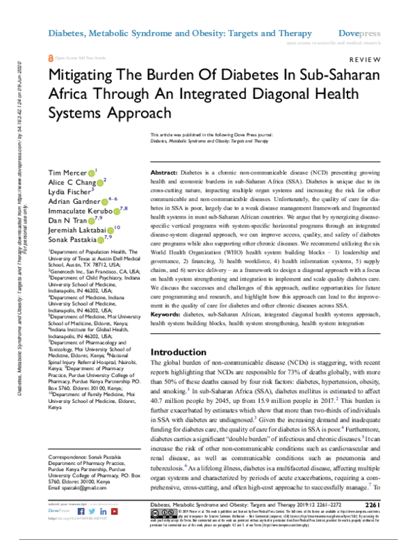 (PDF) Mitigating The Burden Of Diabetes In Sub-Saharan Africa Through ...