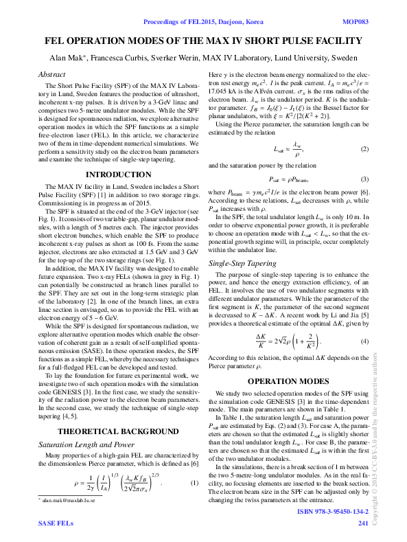 (PDF) FEL Operation Modes of the MAX IV Short Pulse Facility ...