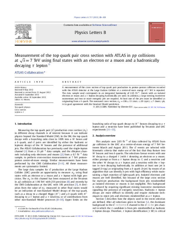 (PDF) Measurement of the top quark pair cross section with ATLAS in pp ...