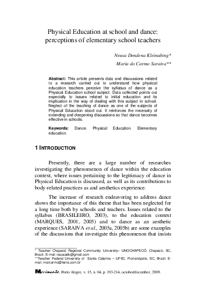 (PDF) Physical Education at school and dance: perceptions of elementary ...