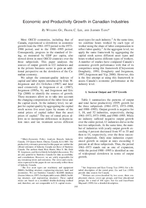 (PDF) Economic and Productivity Growth in Canadian Industries