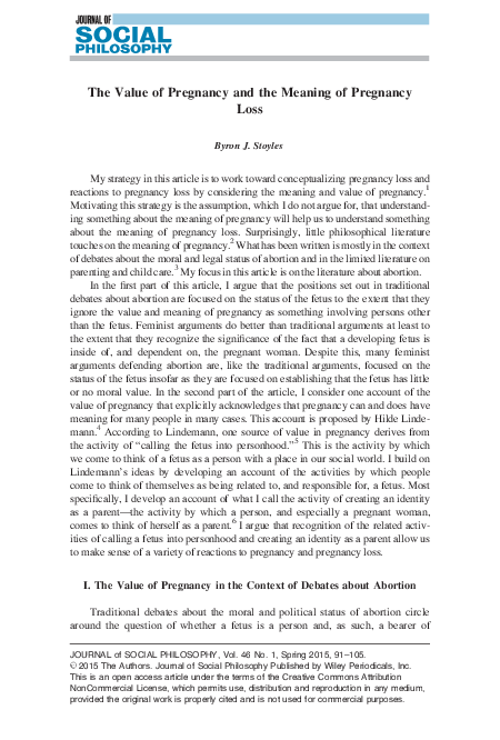 The Value of Pregnancy and the Meaning of Pregnancy Loss