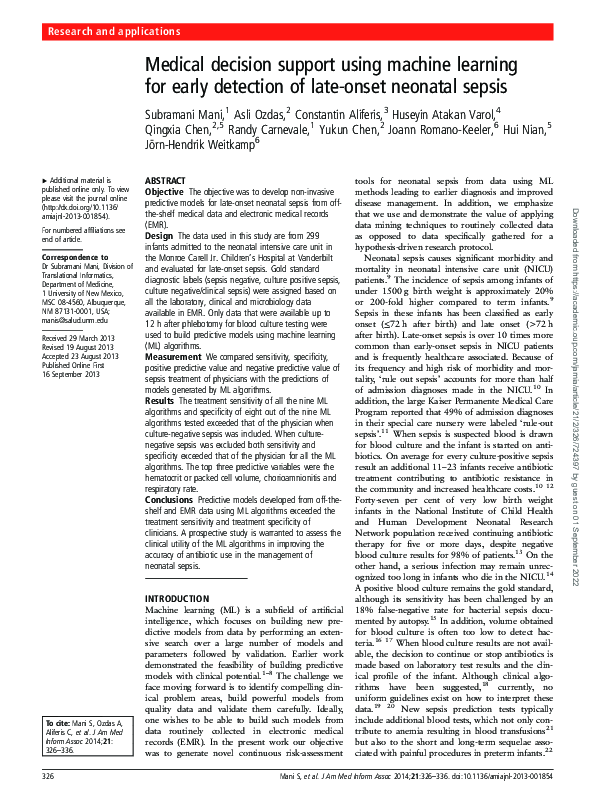 (PDF) Medical decision support using machine learning for early ...