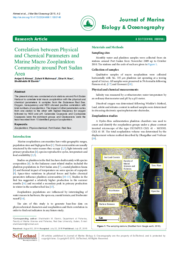 Correlation between Physical and Chemical Parameters and Marine Macro Zooplankton Community around Port Sudan Area