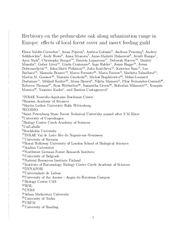 (PDF) Herbivory on the pedunculate oak along urbanization range in ...