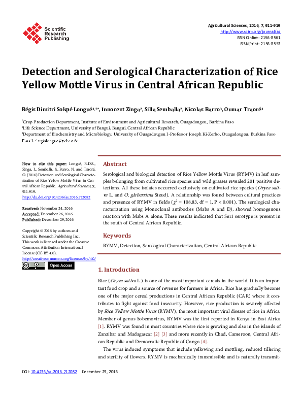 (PDF) Detection and Serological Characterization of Rice Yellow Mottle ...