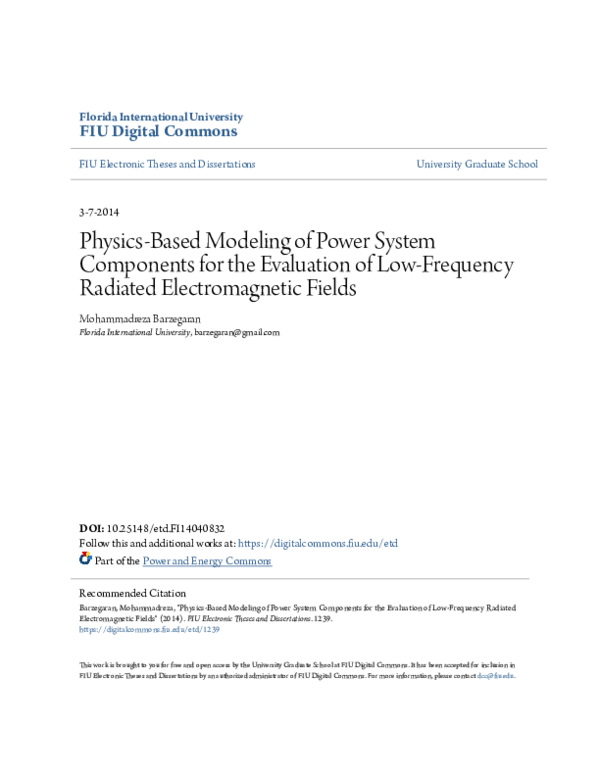 (PDF) Physics-Based Modeling of Power System Components for the ...