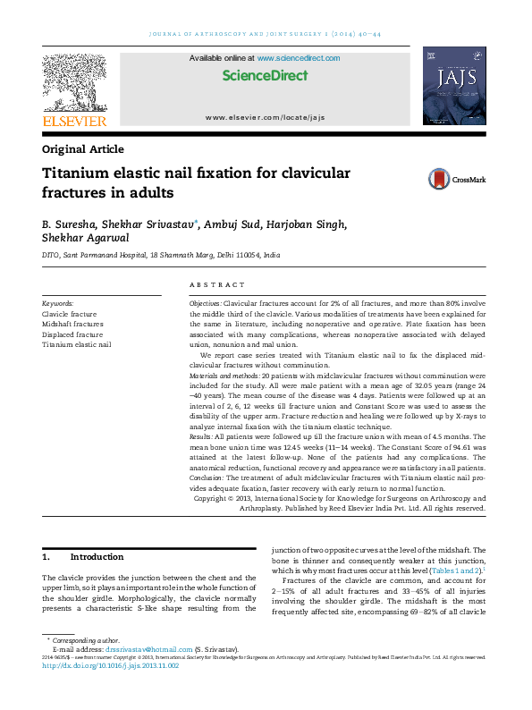 (PDF) Titanium elastic nail fixation for clavicular fractures in adults