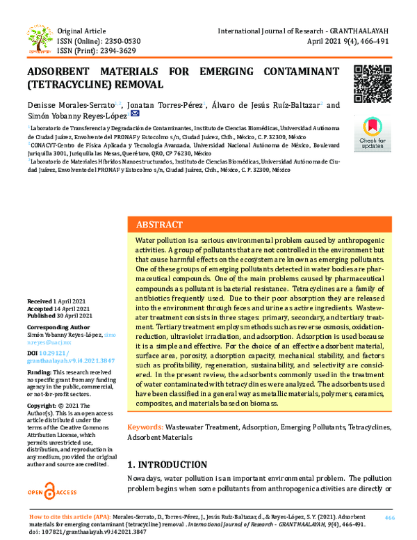 (PDF) Adsorbent Materials for Emerging Contaminant (Tetracycline) Removal