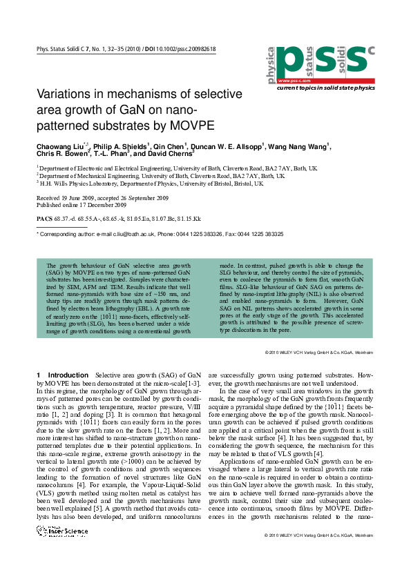 (PDF) Variations in mechanisms of selective area growth of GaN on nano ...