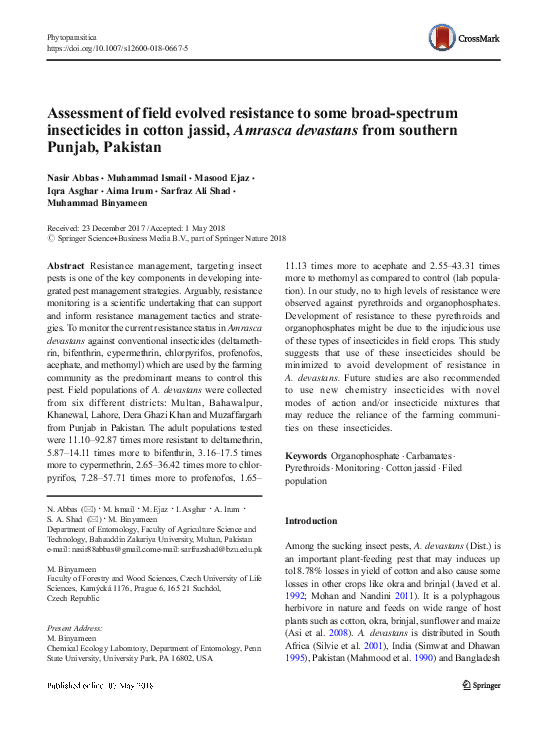 (PDF) Assessment of field evolved resistance to some broad-spectrum ...