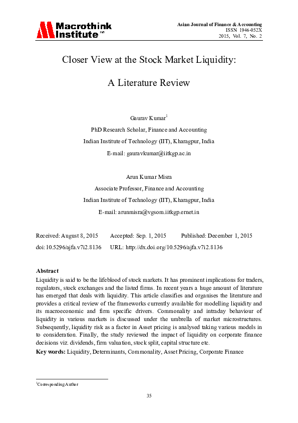 (PDF) Closer View at the Stock Market Liquidity: A Literature Review