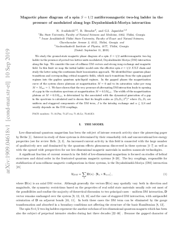 (PDF) Magnetic phase diagram of a spin S = 1/2 antiferromagnetic two ...